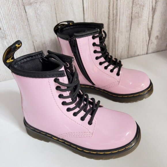 Girl's Grade School 1460 “Pale Pink” Patent Combat Boots Size 8 - Picture 6 of 16